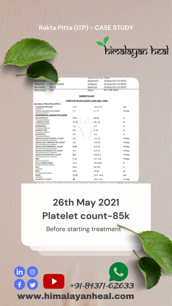 "ITP Platelets report before and after treatment"